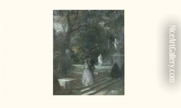 Amoureux Au Clair De Lune Oil Painting - Paul Albert Laurens