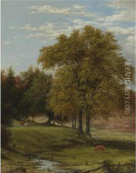 Cows In A Landscape Oil Painting - Martin Johnson Heade