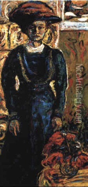 Emmy Frisch Mit Roten Blumen (emmy Frisch With Red Flowers) Oil Painting - Ernst Ludwig Kirchner
