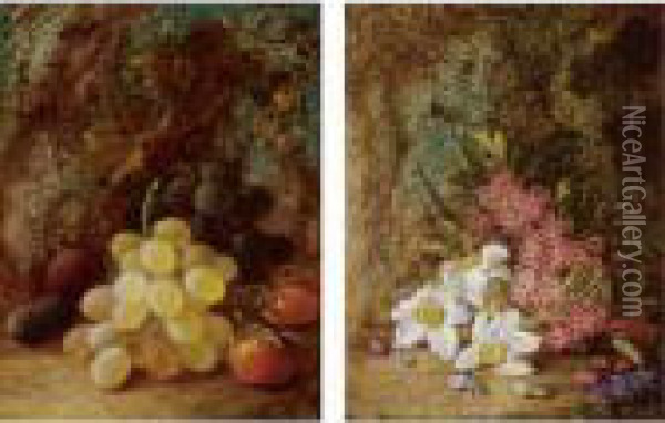 Still Life Of Fruit; Still Life Of Flowers Oil Painting - Vincent Clare