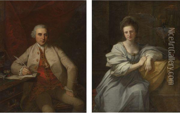 Portraits Of A Gentlelman And A Lady Oil Painting - Benjamin West Clinedinst