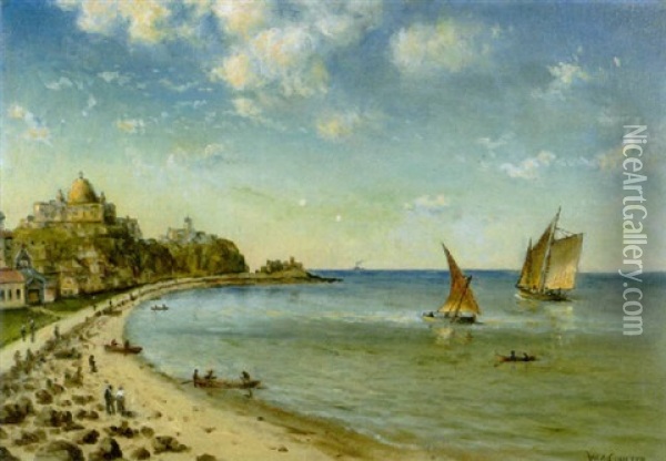 Beach At Genoa Oil Painting - William Alexander Coulter