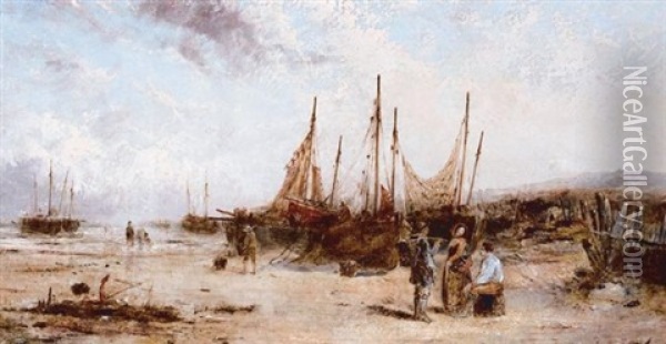 Fishing Boats On The Beach Oil Painting - William Joseph J. C. Bond