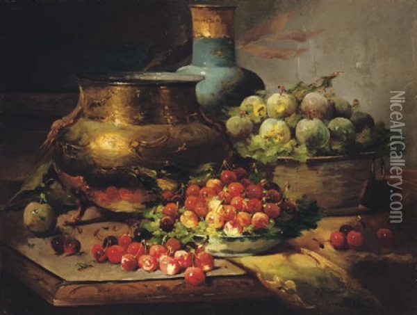 Still Life With Cherries And Plums Oil Painting - Konstantin Egorovich Makovsky