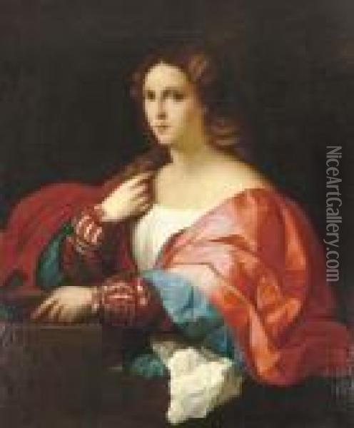 A Woman In Profile Oil Painting - Palma Vecchio (Jacopo Negretti)