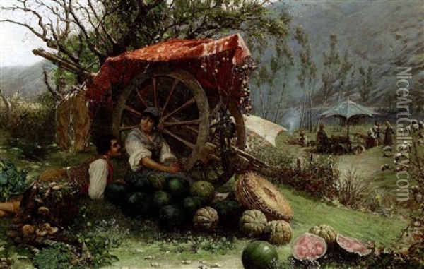 Italian Gypsy Oil Painting - Francesco Bergamini