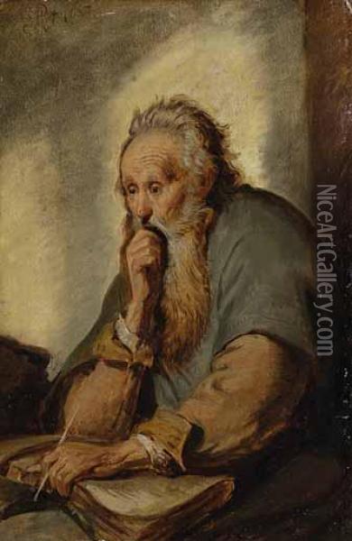 Apostel Paulus Im Gefangnis (nach Rembrandt). Oil Painting - Carl Spitzweg