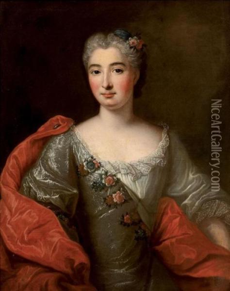 Portrait De Femme Portant Une Etole Rouge Oil Painting - Pierre Gobert