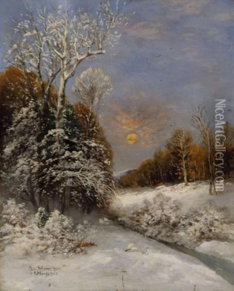 Norwegische Winterlandschaft Mit Oil Painting - Adolf Gustav Schweitzer