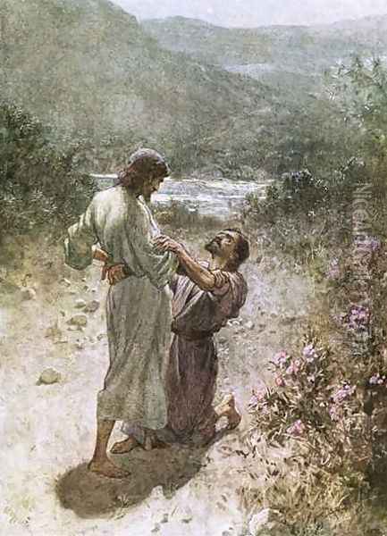 Jacob and the angel at peniel Oil Painting - William Brassey Hole