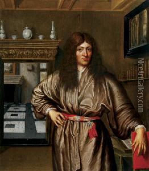 A Gentleman In His Study With Finely Oil Painting - Eglon Hendrick Van Der Neer