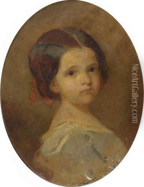 Portrait De Jeune Fille Au Ruban Rouge Oil Painting - Isidore Alexandre Augustin Pils