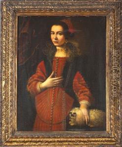A Portrait Of A Noblewoman With Her Lapdog Oil Painting - Scipione Pulzone