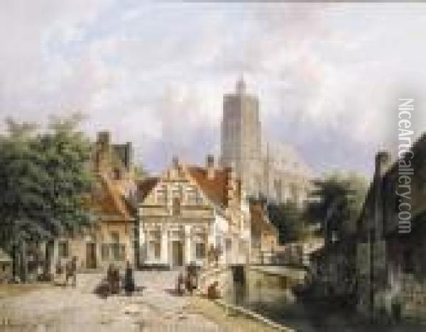 A View In Den Briel In Summer Oil Painting - Adrianus Eversen