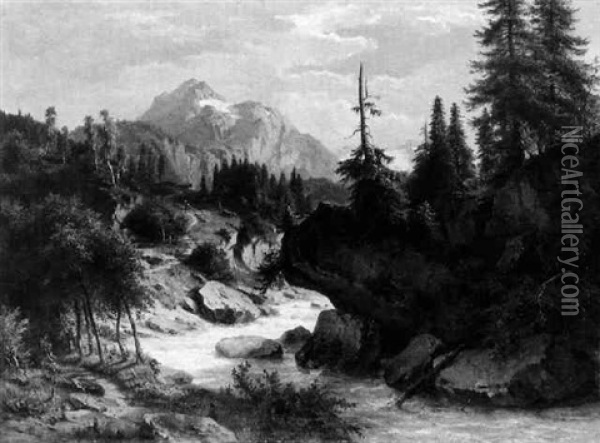 Alpenlandschaft Oil Painting - Ludwig Georg Eduard Halauska