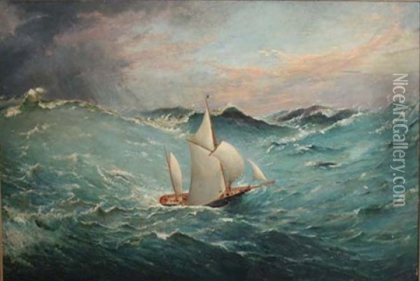 Ship In A Stormy Sea Oil Painting - Barlow Moore