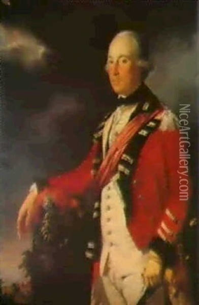 Portrait Of An Officer Of The 15th Light Dragoons,          Probably Captain George Ainslie Oil Painting - Tilly Kettle