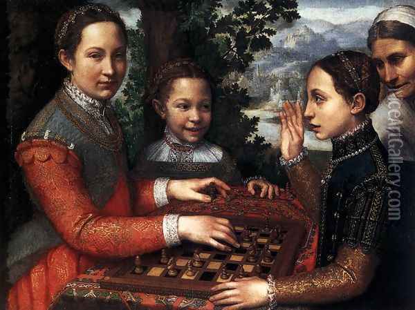 Portrait of the Artist's Sisters Playing Chess 1555 Oil Painting - Sofonisba Anguissola