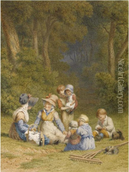 The Children's Picnic Oil Painting - Robert Hills