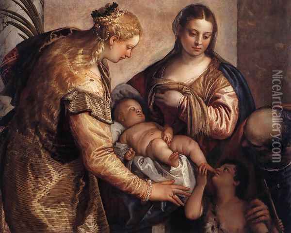 Holy Family with St Barbara and the Infant St John Oil Painting - Paolo Veronese (Caliari)