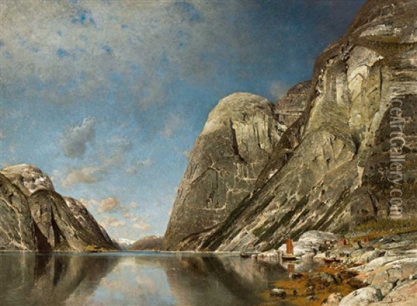 Prachtige Sommerlandschaft An Einem Grosen Norwegischen Fjord Oil Painting - Adolf Gustav Schweitzer
