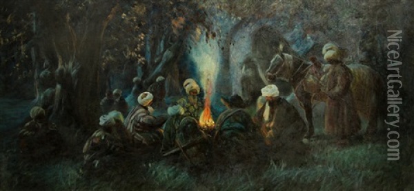 Campfire Oil Painting - Georgy Gabashvili