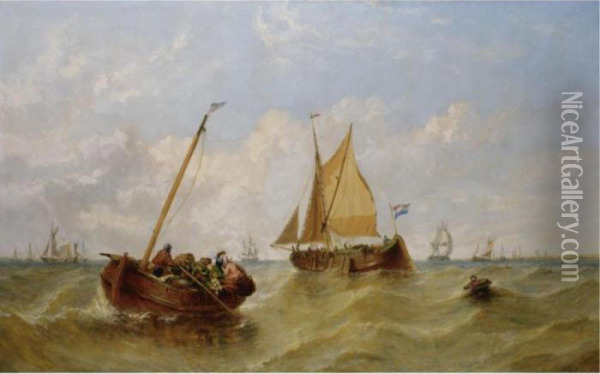 Shipping Off The Dutch Coast Oil Painting - William Adolphu Knell