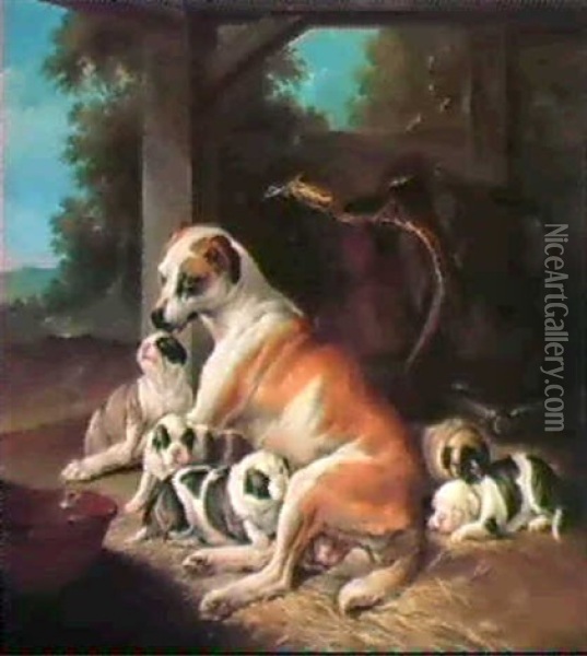 A Mother With Her Puppies Oil Painting - Christophe Huet