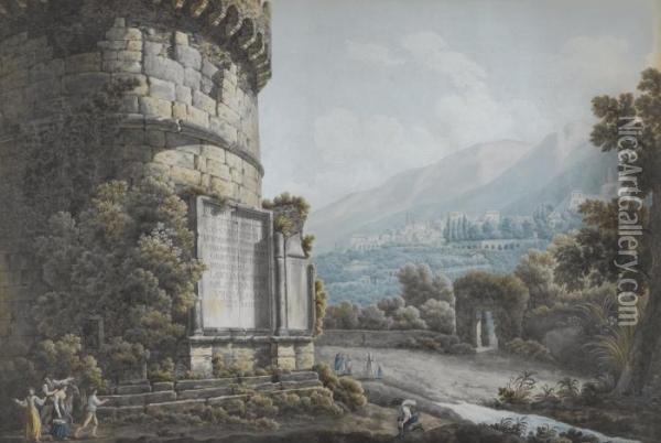 The Tomb Of Plautius Lucanus Near The Ponte Lucano Oil Painting - Abraham Louis R. Ducros