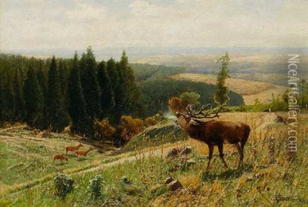 Rohrender Hirsch Oil Painting - Christian (Johann Christian) Kroener