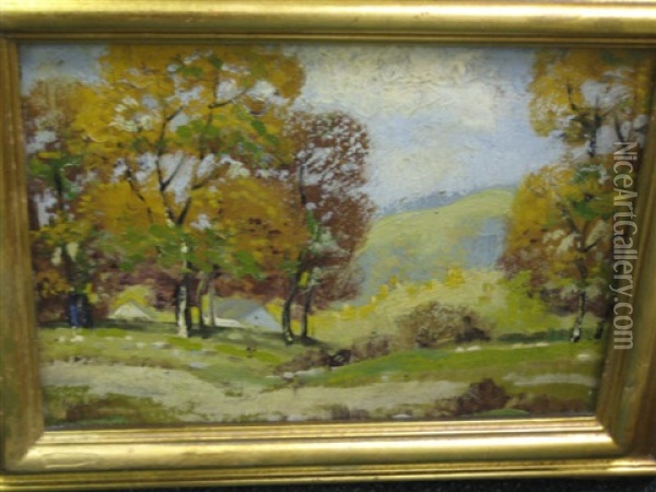 Sun-dappled Landscape (+ Another; Pair) Oil Painting - Ernest Fredericks