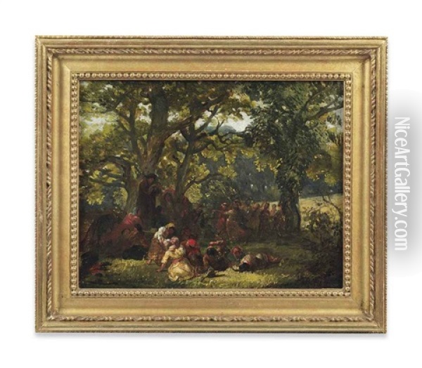 Woodland Scene With Gypsies Merrymaking Oil Painting - William James Mueller