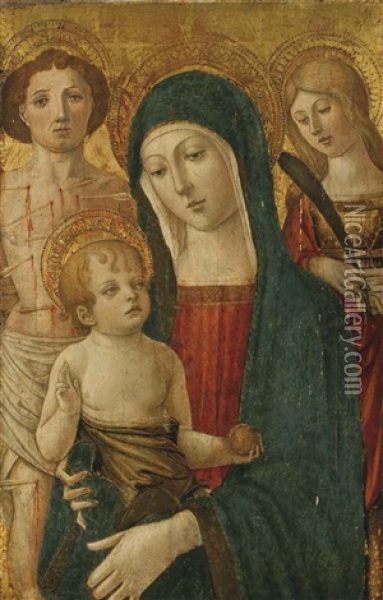 Vierge A L'enfant Entouree De Saint Sebastien Et De Sainte Lucie Oil Painting -  Benvenuto di Giovanni