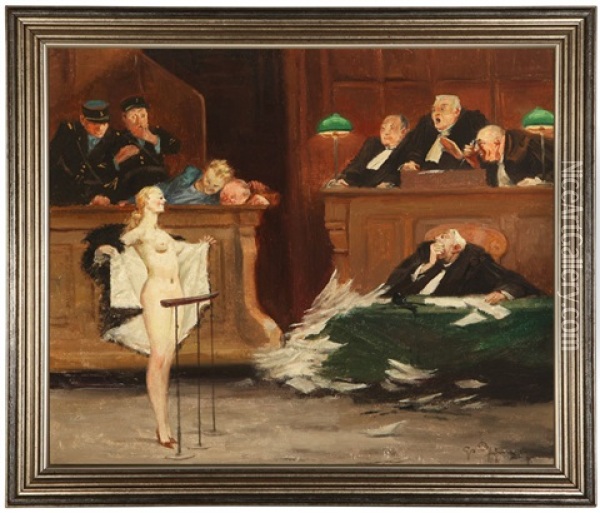 Nude Before A Judge In Court Oil Painting - Gaston Hoffmann