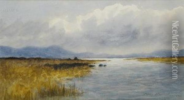 Connemara Lake With Turfstacks Oil Painting - William Percy French