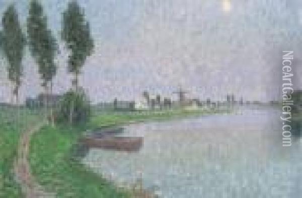 River Curve, Poplars At The Riverside, Windmill At Moonlight Oil Painting - Gustave De Smet