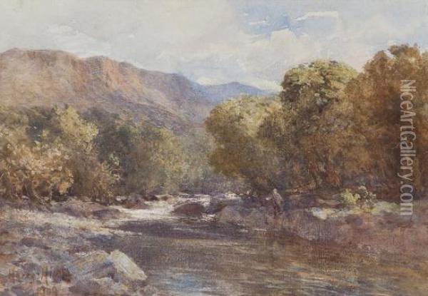 Landscape With Fisherman Oil Painting - Harry T. Hine