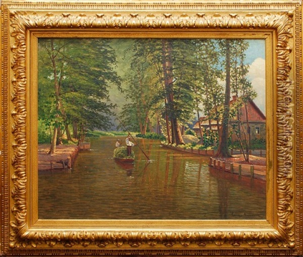 Wasserstrase Im Spreewald Oil Painting - Ernst Hugo Lorenz-Morovana