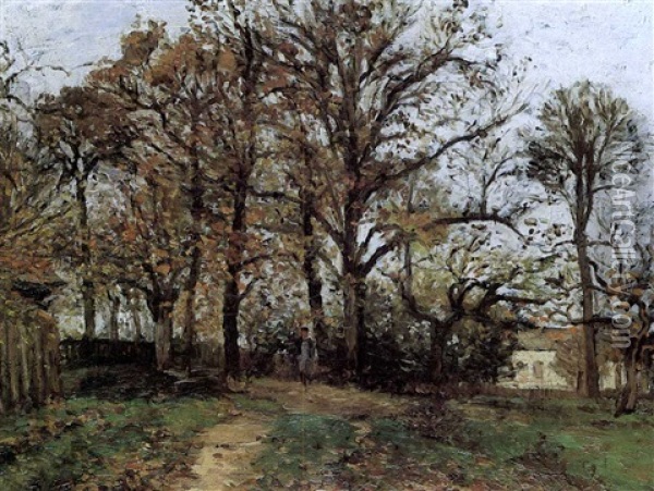 Les Arbres Sur Le Plateau, Effet D'automne, Paysage A       Louveciennes Oil Painting - Camille Pissarro