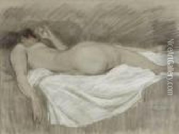 Femme Nue De Dos Alongee Oil Painting - Theophile Alexandre Steinlen
