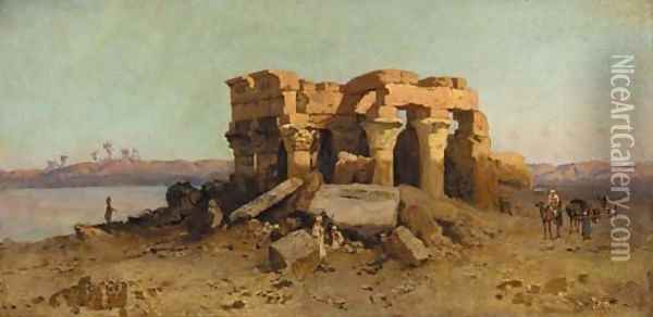 Caravan nearing a desert ruin Oil Painting - Alessandro la Volpe