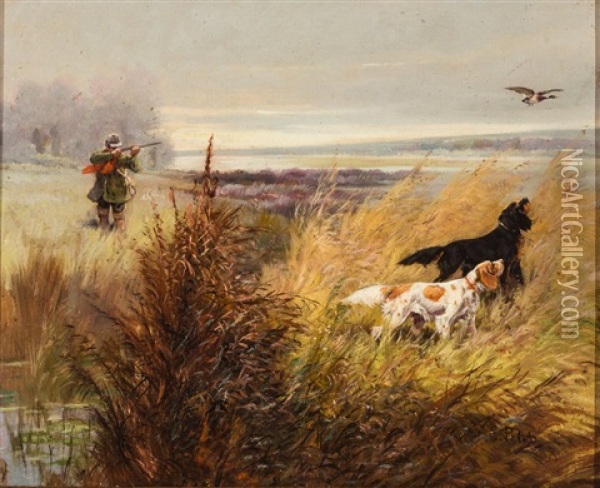 Jager Mit Hunden Auf Entenjagd Im Schilf Oil Painting - Eugene Petit