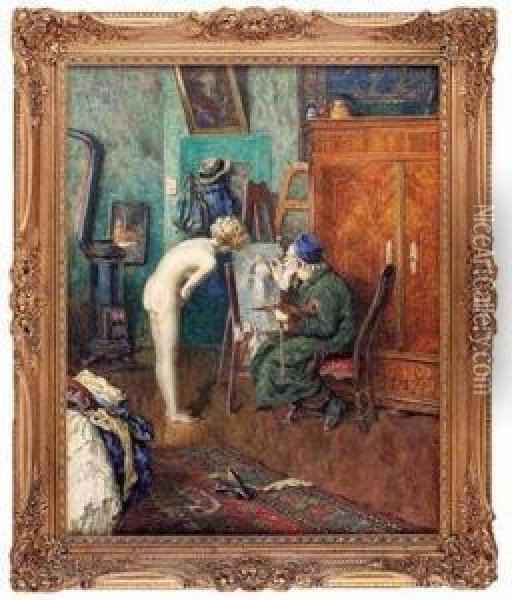 Das Aktmodell Im Atelier Des Malers Oil Painting - Heinrich Rettig
