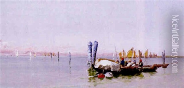 Blick Uber Die Adria Mit Zahlreichen Fischerbooten In Der Lagune Oil Painting - Leontine (Lea) von Littrow