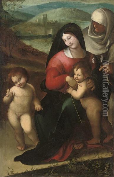 The Madonna And Child With The Infant Saint John The Baptist Oil Painting - Fiumicelli Lodovico