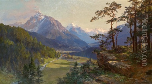 Stubaital Von Nahe Igls Oil Painting - Edward Theodore Compton