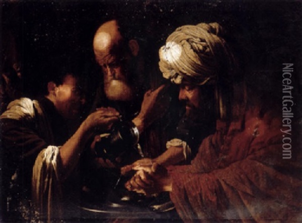 Pilate Washing His Hands Oil Painting - Hendrick Ter Brugghen