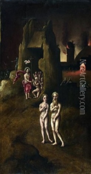 Le Christ Aux Limbes Avec Adam Et Eve Oil Painting - Hieronymus Bosch