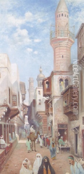 A Street In An Arab City Oil Painting - Frans Wilhelm Odelmark