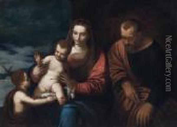 The Holy Family With Saint John The Baptist Oil Painting - (Alessandro) Padovanino (Varotari)